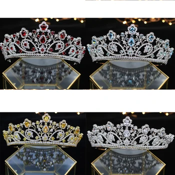 

Deluxe Zirconium stone Crystal Crown Princess Queen Parade ball Blue gold red Thiago headwear accessories wedding Hair