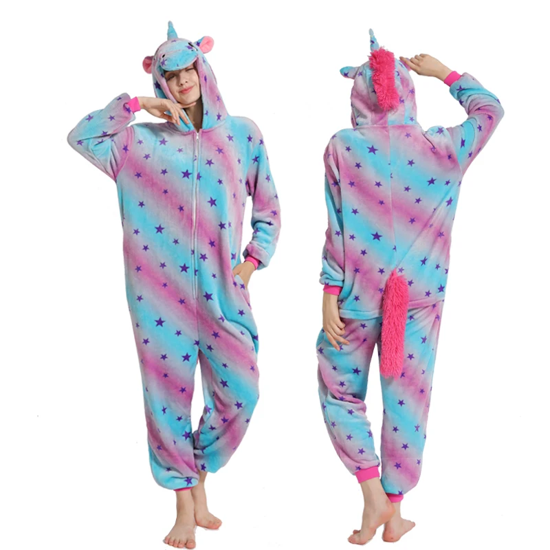 Kigurumi Adult Pajamas Unicorn Winter Women Pajamas Set Animal Panda Stitch Onesie Pyjama Unisex Flannel Sleepwear Jumpsuit