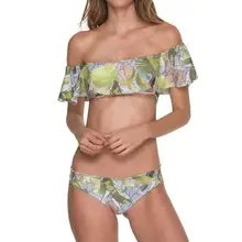 Купальный костюм для женщин Пуш-Ап купальный костюм с рюшами с принтом бикини набор женский Мягкий купальный костюм летняя пляжная одежда для купания# FF