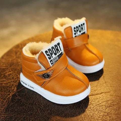 Для детей от 1 до 3 лет зимние детские ботинки плюшевые теплые хлопковые ботинки для новорожденных мальчиков и девочек модные короткие ботинки кроссовки - Цвет: Оранжевый