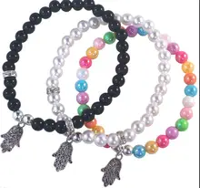 Mixed Vintage Silver Hamsa Kabbalah Charms Cuff Bracelet Acrylic Beads Anklets Bracelet Bead Jewelry Women Accessories B562