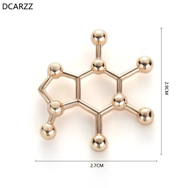 Золотая молекула кофеина, булавка на лацкане, металлическая брошь с кофеином, медицинские булавки, подарок для доктора, науки/химии/биологии, ювелирные изделия
