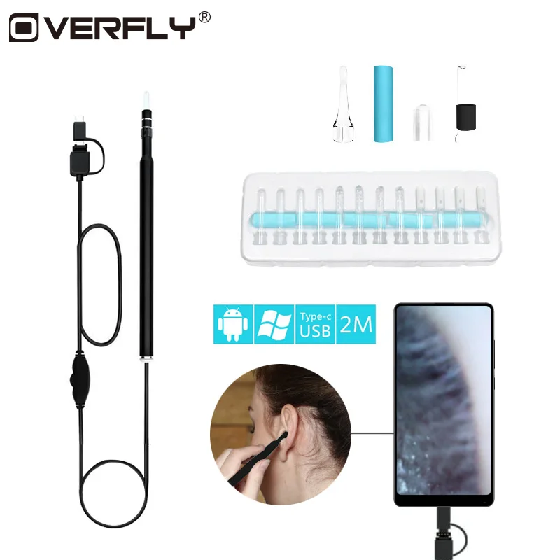 

Overfly HD720P Visual Ear Cleaning Endoscope 3 in 1 USB 5.5MM Ear Spoon Mini Camcorders Functional Diagnostic Tool Ear Cleaner
