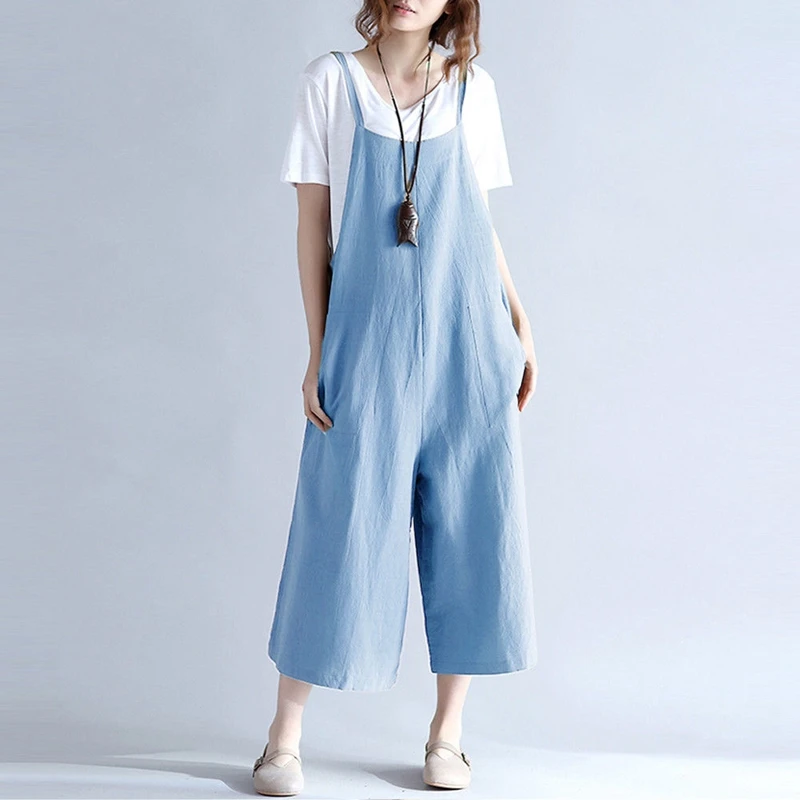 Women Overalls Jumpsuit Strap Rompers Dungaree Cotton Oversized Wide