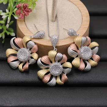 

Lanyika Jewelry Set Graceful Stylish Flowers Zircon Plated Necklace with Dangle Earrings for Woman Engagement Luxury Best Gifts