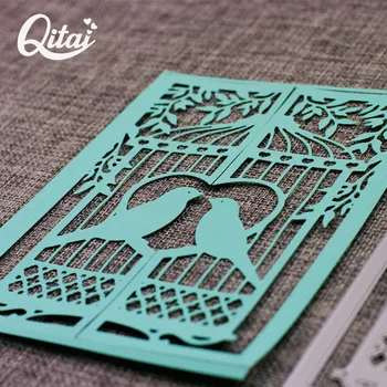 

QITAI bird and Cage Lace Fence Door Frame Metal cutting Dies DIY Scrapbooking Craft Stencil Photo Card Wedding decoration D306