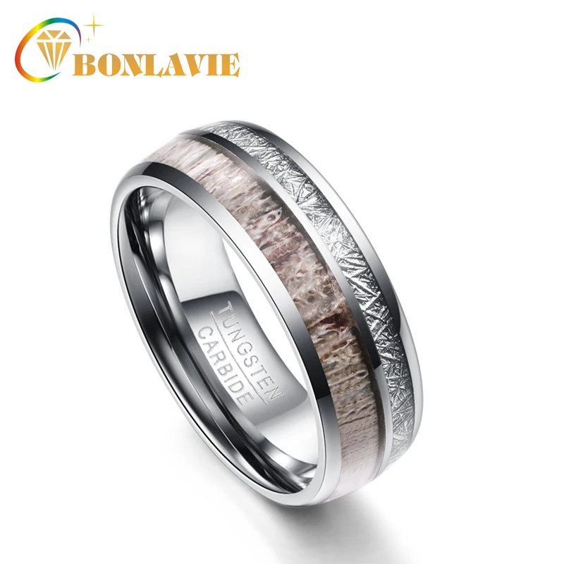 

Excellent 8MM Wide Men Ring 100% Tungsten Carbide Silver Color Imitation Rock Stone Antler Tungsten Steel Rings