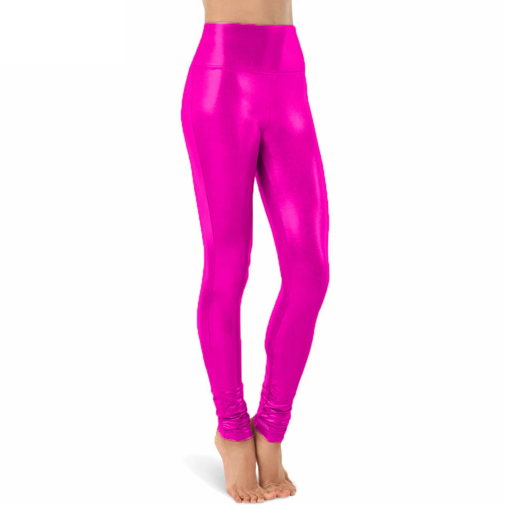 

13 Colors Women High Waisted Metallic Dance Leggings Full Length Shiny Performance Costumes Spandex Pants Adult Trousers