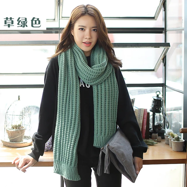 Korean women wool scarf female winter thick long lovers knitted scarf ...