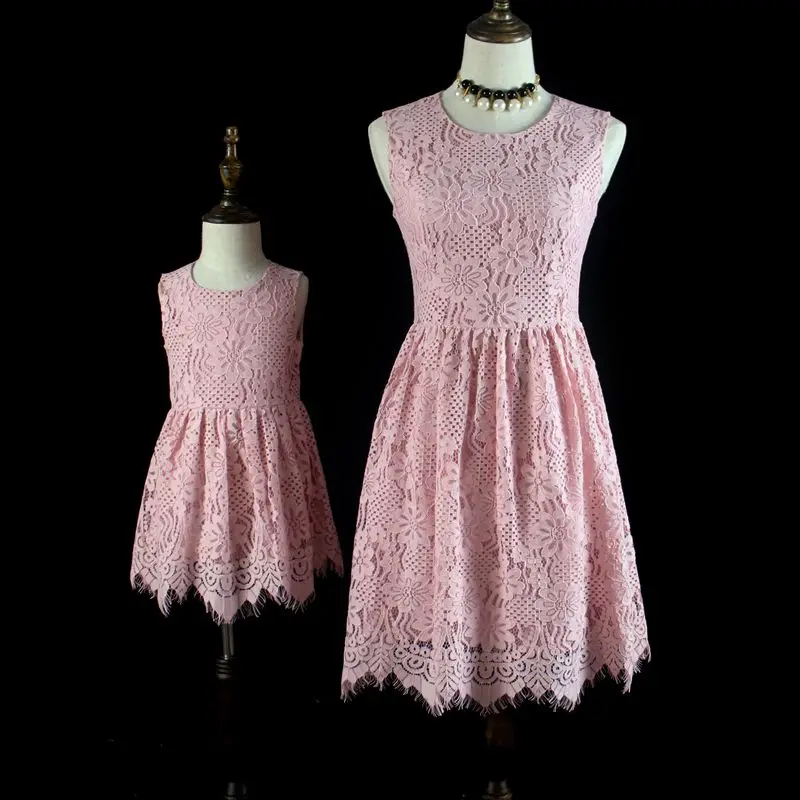 Бренд дети розовый кружевной Женщины Дети Девочка платье одежда для всей семьи мама для девочек торжественное платье Для мамы и дочки летнее вечернее платье
