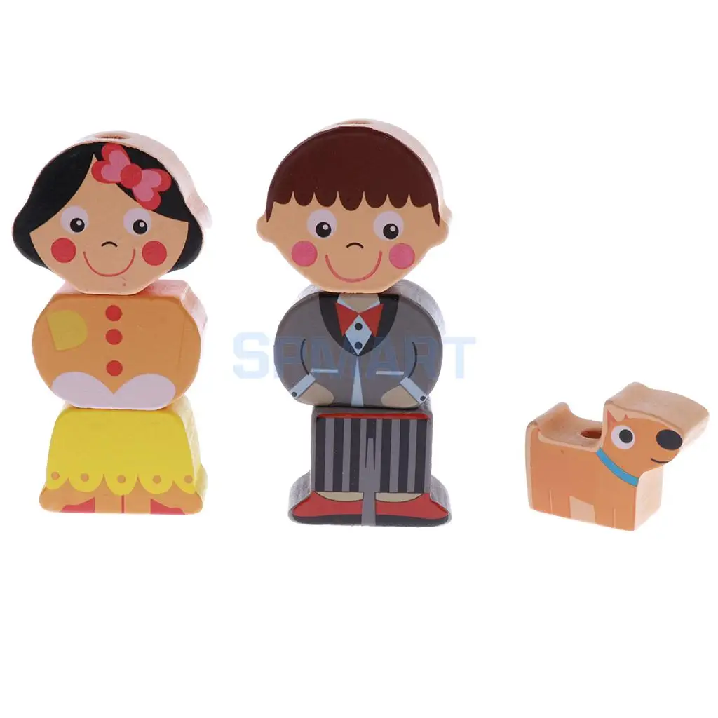 Wooden Cartoon Threading Beads Lacing Game Kids Preschool Edutional Toys - People/City/Farm