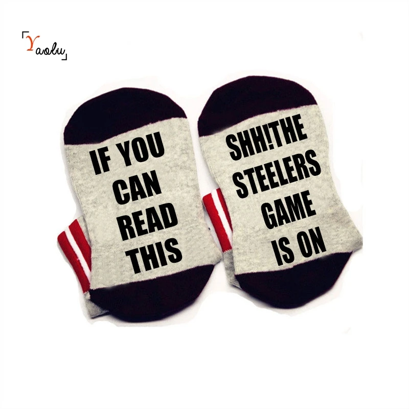 Если вы можете прочитать эти носки Shh! Steelers игра на удобные хлопковые носки для мужчин женщин ботильоны носки для девочек с милыми поговорками - Цвет: Gray black