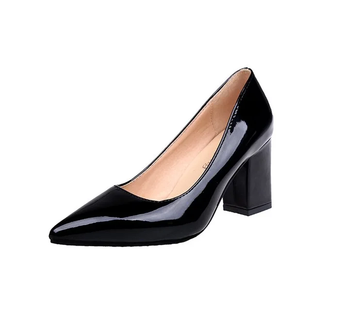 Женские туфли на высоком толстом каблуке с острым носком женские свадебные туфли для работы маленькие размеры 33-34, большие размеры 42, 43, туфли-лодочки женская обувь красный каблук - Цвет: Черный