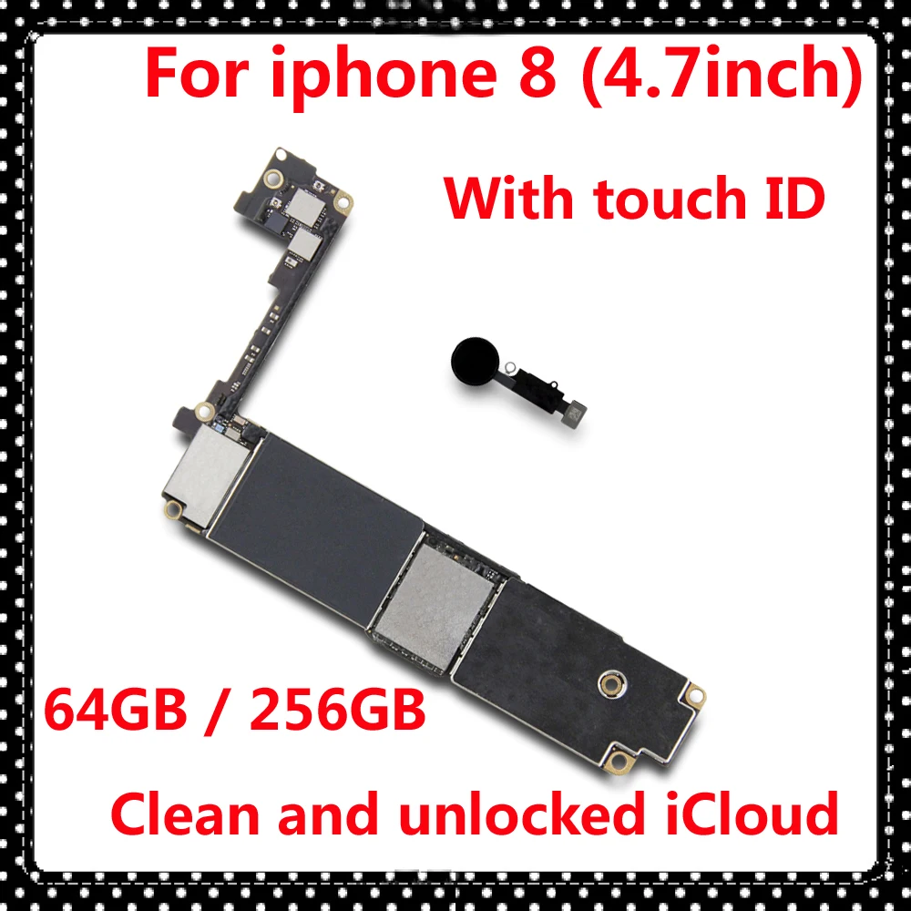 

free iCloud for iphone 8 original motherboard with / NO touch ID 64GB 256GB IOS System logic board unlocked mainboard with chips