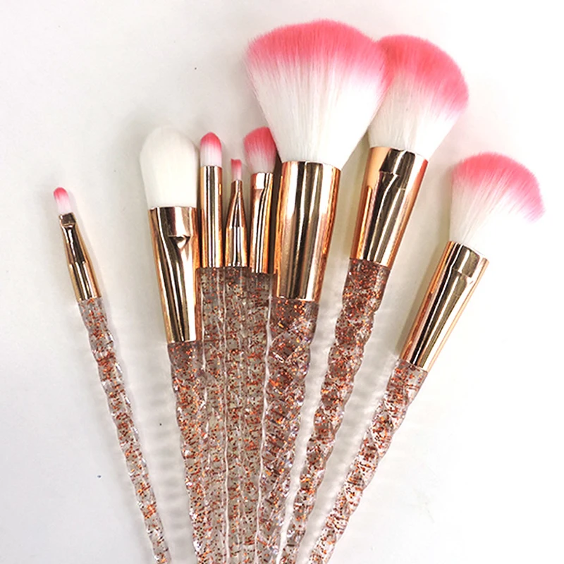 Crystal 8 PCS Unicorn Brush Makeup Brush Set Nylon Hair Eyebrow Eyeshadow Powder Rose Golden Portable Brushes