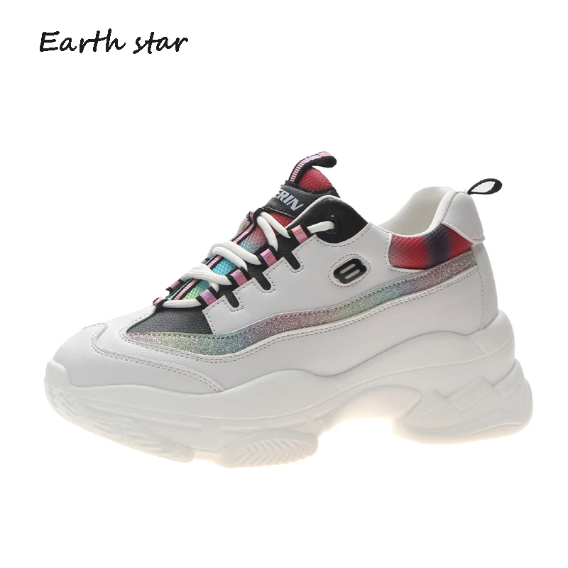 

Casual White Shoes Women Platform Sneakers Glitter zapatos de mujer 2019 Spring chaussures femme Sequin Female footware Black