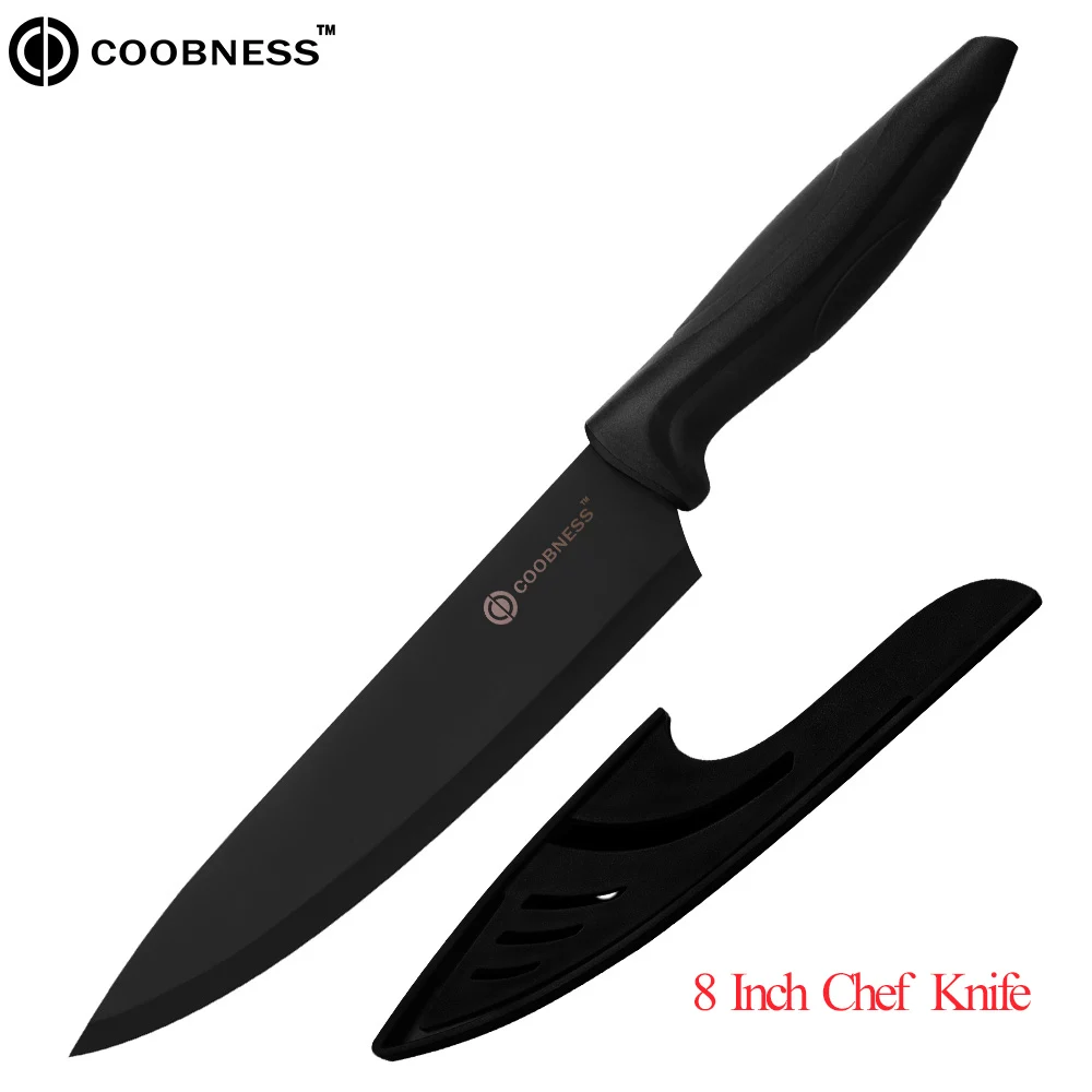 Кухонные ножи COOBNESS, профессиональный нож шеф-повара, нож Santoku, овощерезка, ножи, слайсер для нарезки сосисок, 3Cr13, стальные Черные ножи, наборы - Цвет: 8 Inch Chef