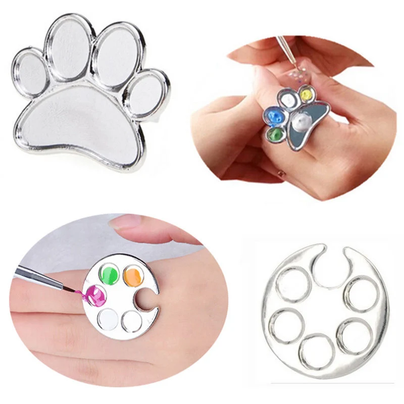 

Mini Cute Nail Art Polish Palette Metal Finger Ring Palette Stainless Steel Nail Tools Set Ring Palette For Nail Art Equipment