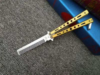 ZQXYSJ бабочка в нож складной практика расческа балисонг тренажер из нержавеющей стали не заточенный тренировочный инструмент флейл Открытый Кемпинг - Цвет: Yellow Comb