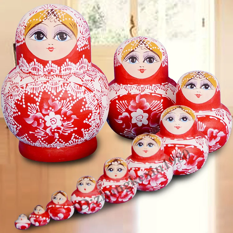 

10Pcs New Baby toys Baby Kid Wooden Russian Nesting Dolls Matryoshka Dolls Lovely Girl Traditional toys Christmas Party Gift p40
