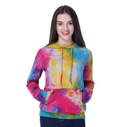 2018 осень ручной Tie Dye толстовки Градиент Радуга кофты Для женщин с капюшоном негабаритных пуловеры Красочные Пейсли Топы 3D