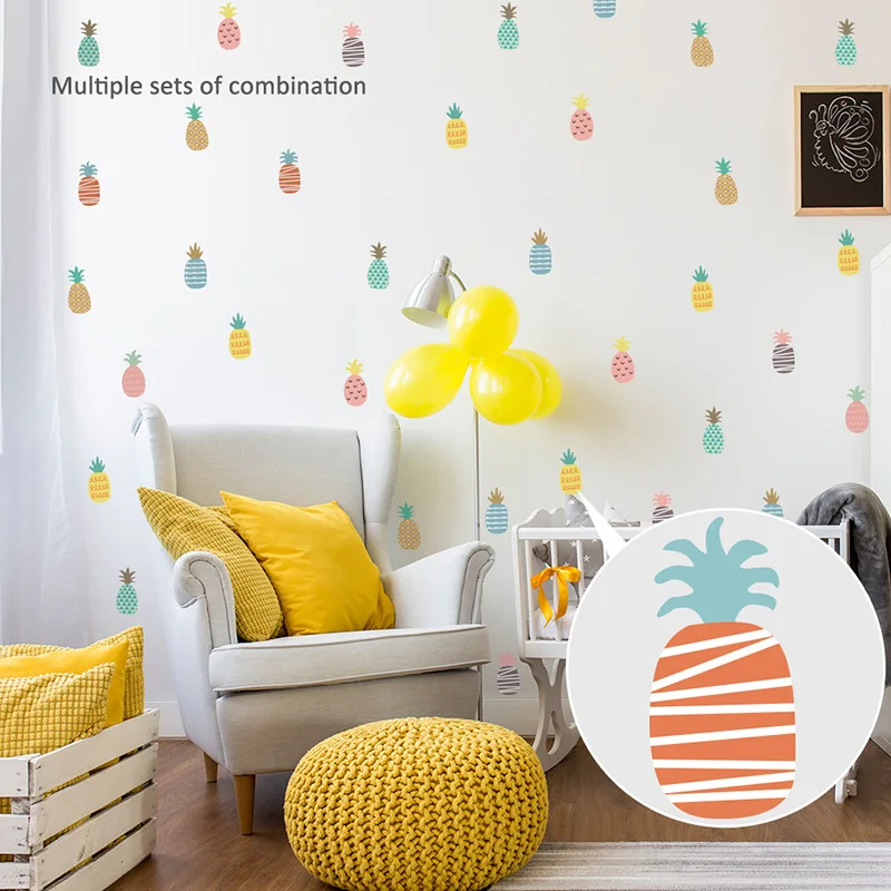 

24pcs/set Cute Nordic Colorful Pineapple Wall Sticker School Kindergarten Tablet Living Room PVC Wallpaper Kid Baby Girl Bedroom