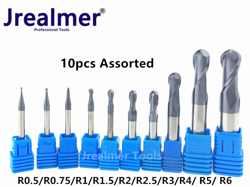 Jrealmer 10 шт. сверла со сферическим концом Ассорти R0.5 для R6 Вольфрам твердосплавный шаровый наконечник мельницы 50HRC