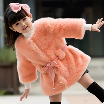 

Winter Kids Girl's Thick Faux Rabbit Fur Coat 100-150 Children Gir Outwear