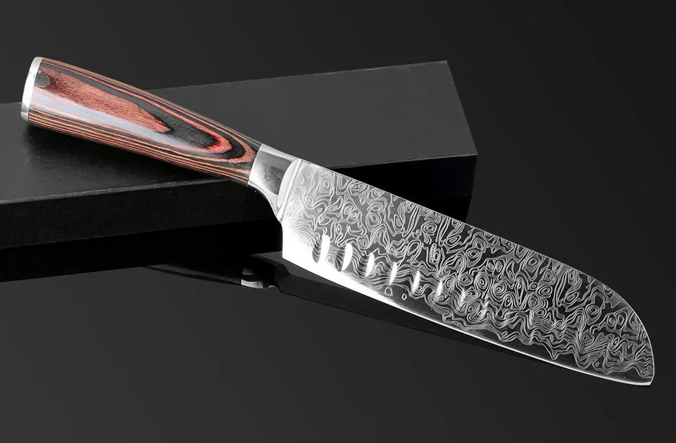 XITUO антипригарное мясо желаемый узор японский нож сантоку кухонные имитативные Дамасские Ножи шеф-повара 7Cr17mov стальной инструмент для приготовления пищи