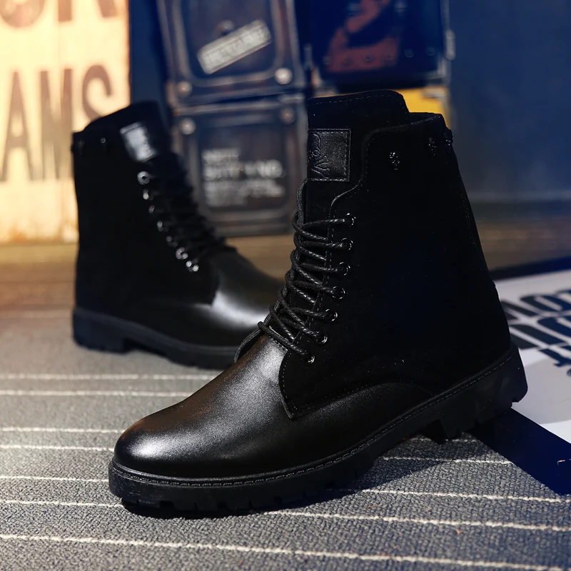 YIQITAZER/Новинка года; повседневные мужские мотоциклетные ботинки в деловом стиле; осенние мужские кожаные ботинки на резиновой подошве со шнуровкой и перекрестной шнуровкой; Цвет черный, коричневый