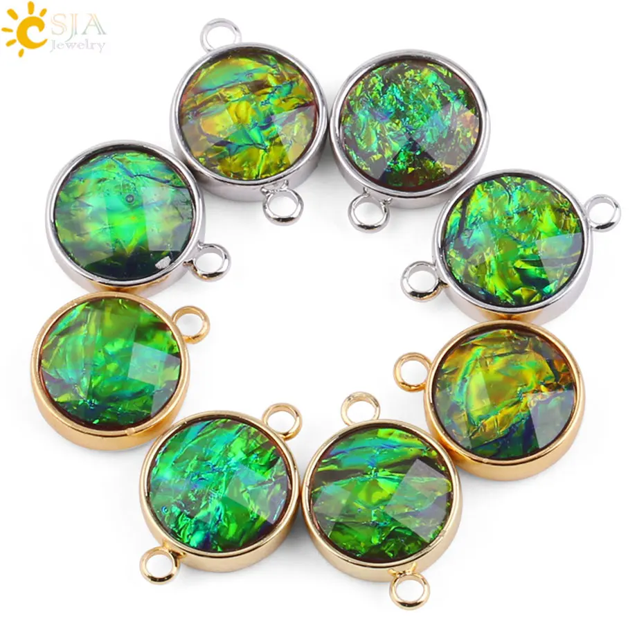 

CSJA Ammolite Connector Gold Silver Color Round Charms for DIY Making Bracelet Necklace Earrings Accessories Crafts Jewelry G090