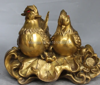 

11" Chinese Fengshui Bronze Love mandarin duck Bird On Lotus Statue Sculpture