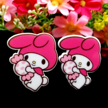 

40pcs/Lot 33x30mm Cute Planar Resin Flatback Cabochon Kawaii Red Hat Rabbit Flat Back Hair Bow Center Decoration Crafts