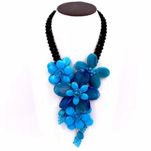 Голубой бирюзовый и синий Агатовые Бусины цветочное ожерелье для женщин