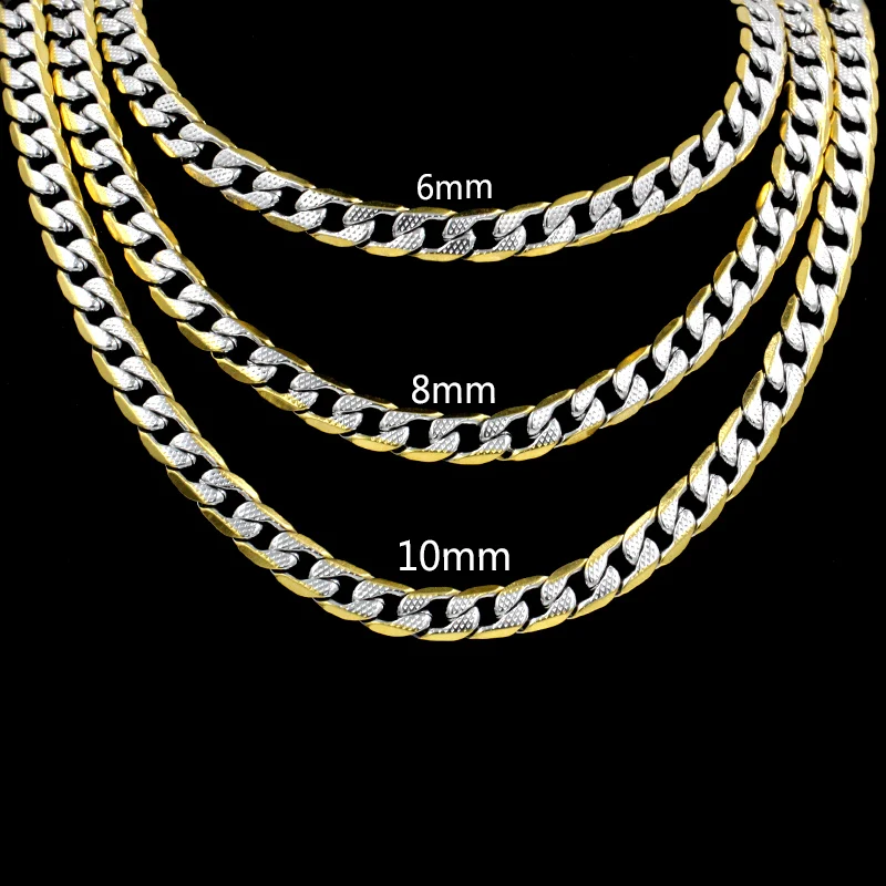 Роскошная стальная цепочка, ювелирное изделие из нержавеющей стали, мужское ожерелье, ширина 6 мм/8 мм/10 мм, длина 50 см/55 см/60 см, Серебряное/смешанное длинное ожерелье s