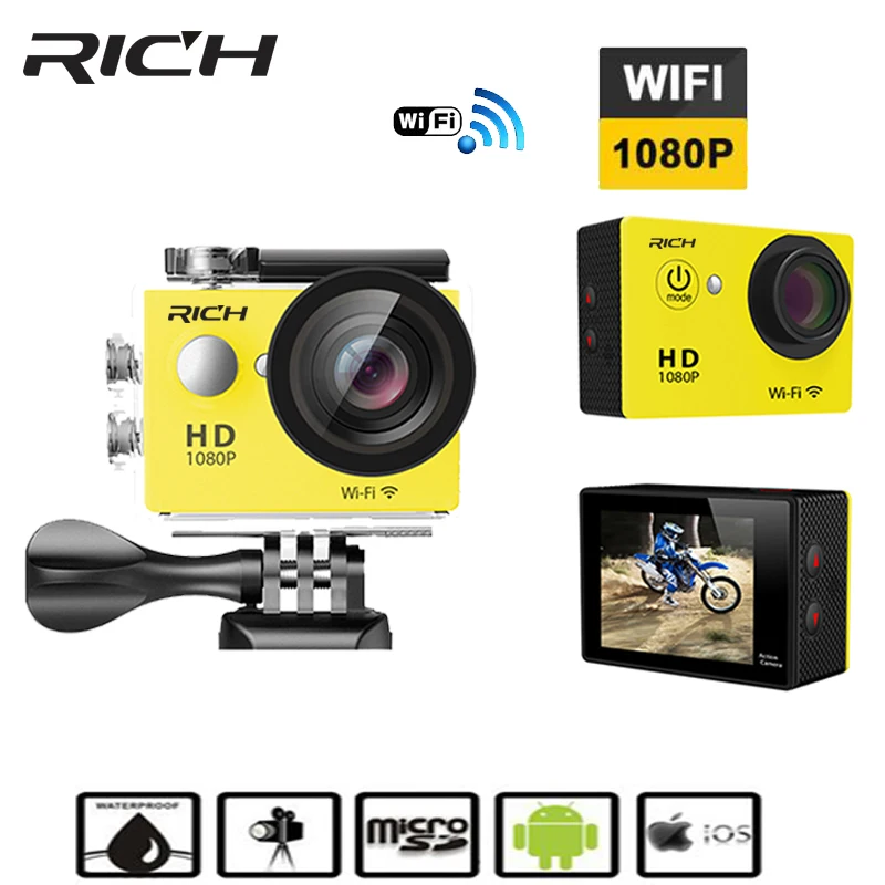 

RICH W9S Action Camera HD Ultra 4K 12MP 2.0" LCD Mini Cam DVing Go 30M underwater Waterproof Pro Sports Camera Hero 5 Style