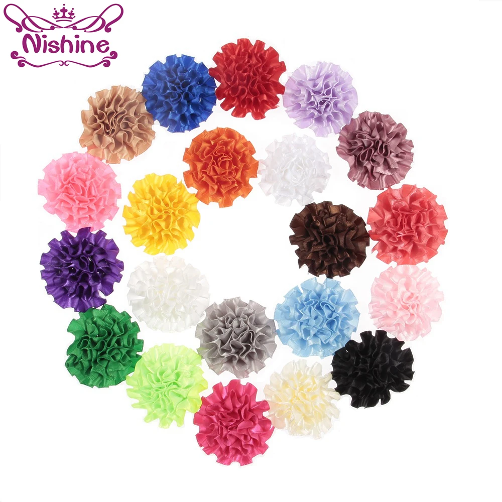 Nishine 30pcs Chic Satin Rolled Flower Flatback Ribbon for DIY Hair Accessories Clips Corsage Floral |