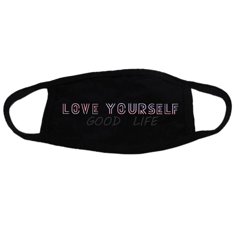 

1Pc Women Men Unisex Mask Kpop BTS Bangtan Boys Laser Letters Printed Cotton Half Face Mouth Mask Anti-Dust Respirator Cover