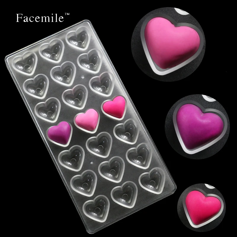 

Facemile Hearts Chocolate Candy Molding Tray Pudding Mould Fondant Cake 21-Cavity Polycarbonate Handmade Baking Tools 54010