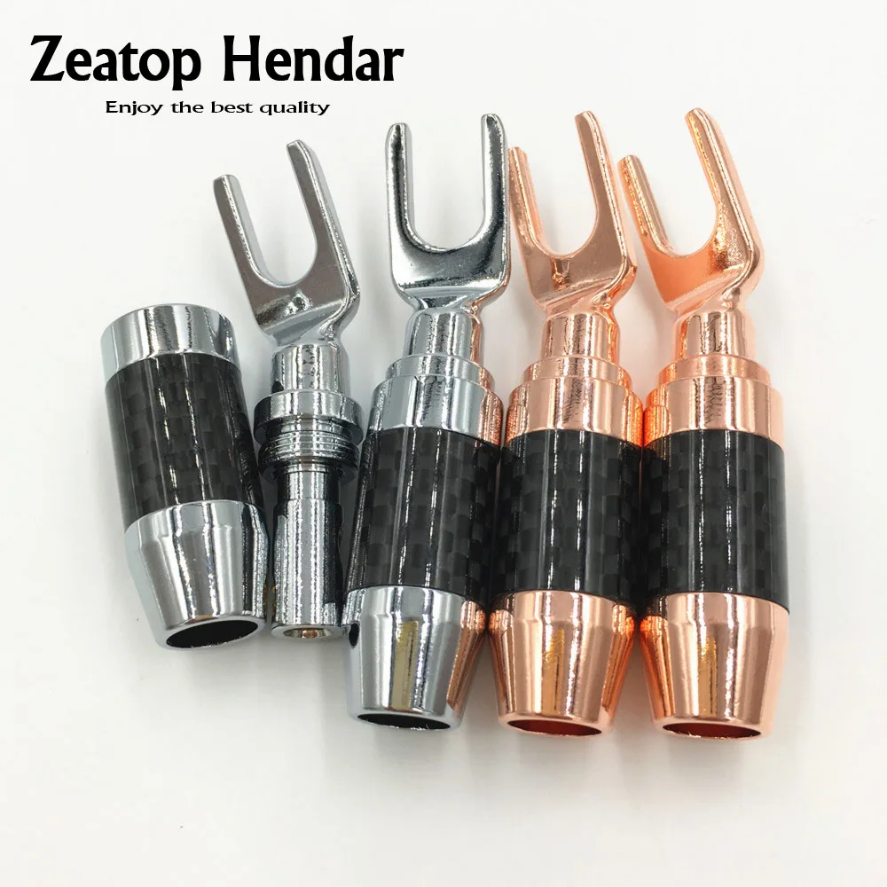 

10Pcs High Quality New Brass Y U- Type Screw Spade Speaker Plugs Carbon Fiber Body Audio Screw Fork Connector Adapter