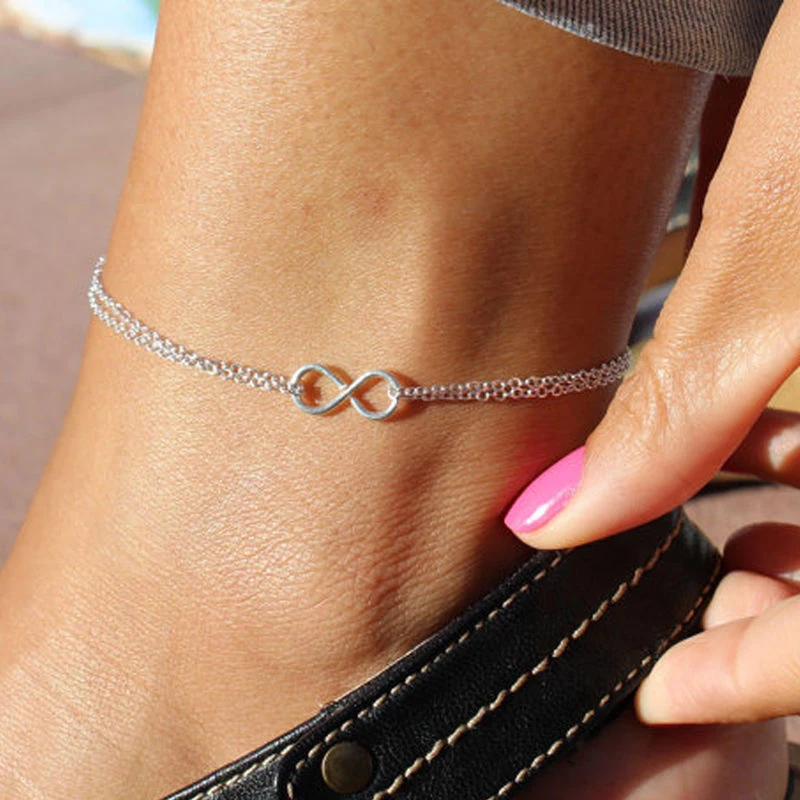Серебряное кольцо «бесконечность» 8 ножной браслет на ногу модные летние пляжные украшения для ног Tobilleras De Plata Para Mujer