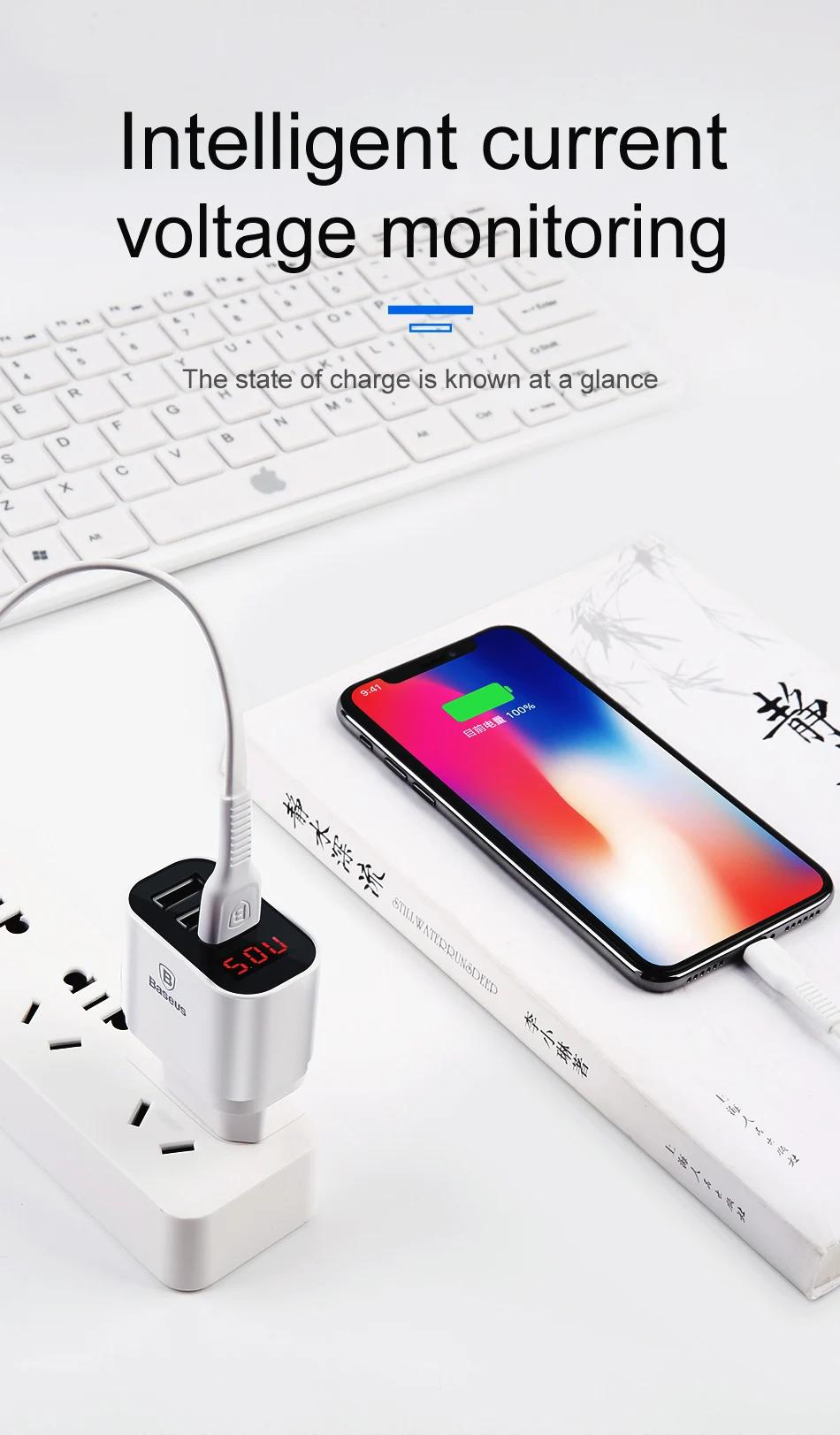 Baseus 3.4A USB зарядное устройство быстрое зарядное устройство с светодиодный цифровой дисплей 3 USB слот настенное зарядное устройство для iPhone samsung Xiaomi huawei