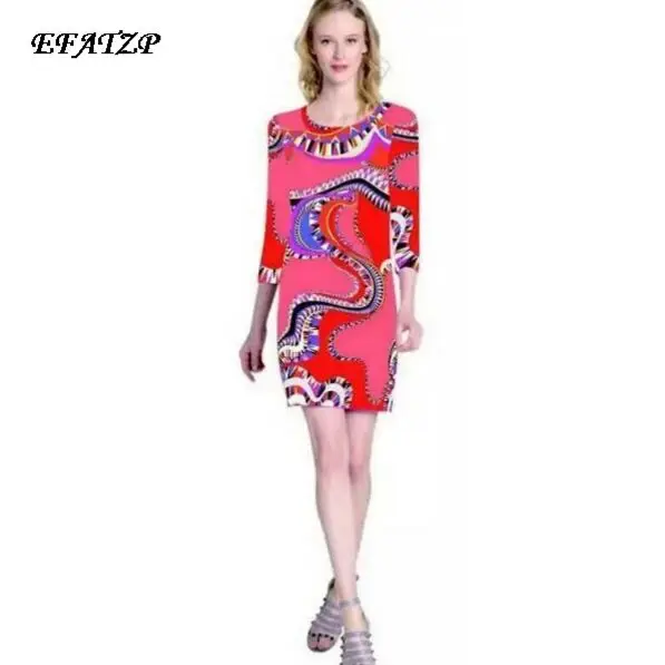 Женское эластичное платье из Джерси подиумное шелковое с геометрическим принтом