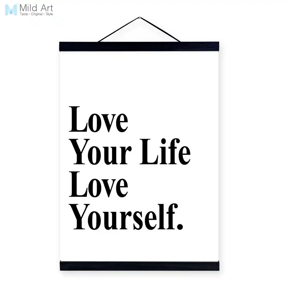 Black White Motivational Typography Love Quote Wooden Framed A4