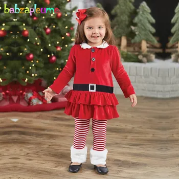 

babzapleume 2PCS/1-6Years/Christmas baby girls boutique clothing set cute t-shirt+stripe pants children clothes kids suit BC1573