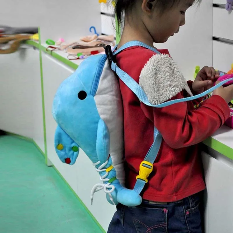 

Children's autonomous life learning multifunctional early education plush toys cartoon animal backpack buckle button zipper