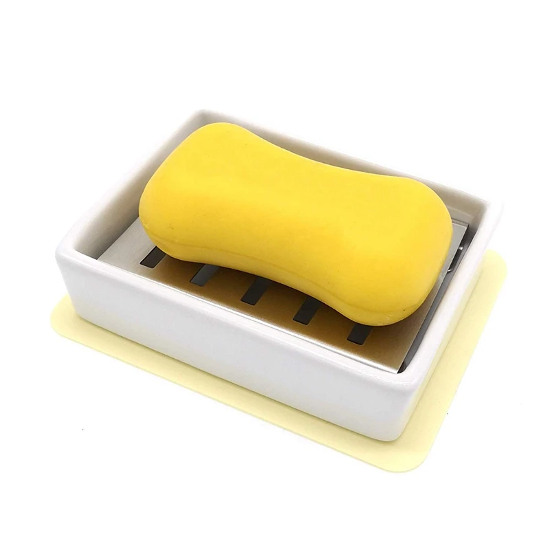 

Ceramic Soap Dish Stainless Steel Soap Holder For Bathroom And Shower Double Layer Draining Soap Box