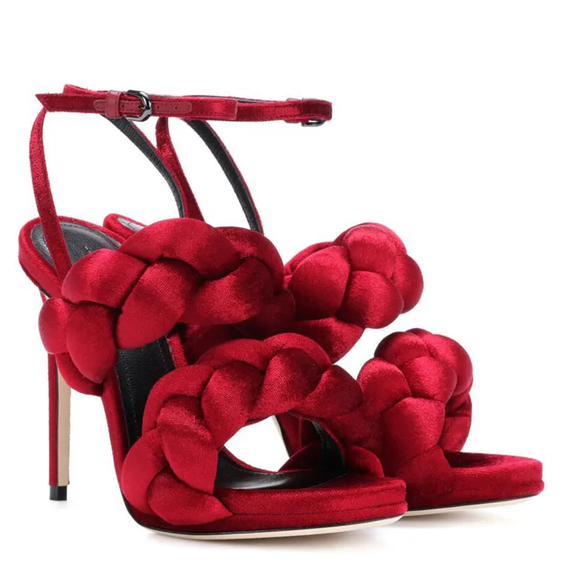Г., Подиумные летние женские сандалии-гладиаторы модельные туфли на высоком каблуке с плетеной тесьмой женские замшевые туфли-лодочки с завязками - Color: as pic