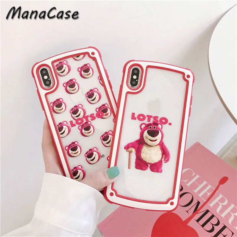 

Cute Fashion Korean style Strawberry Bear Transparent Phone Case For iPhone X XS MAX XR 6 6s 7 8 Plus For TPU Back Cover Cases