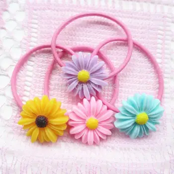 

50pcs Handmade Jewelry Daisy Flower 26mm ponytail holder,Bracelet elastic hair bands hair Headband in gift box
